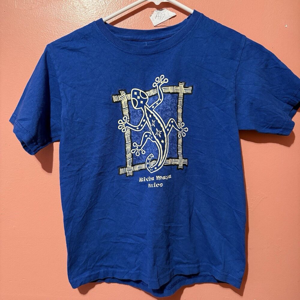 YachtClub Kids Tshirt XL Extra Large Blue Rivira Maya Mexico Gecko Tee Shirt